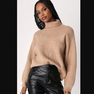 Lulus In All Weathers Beige Turtleneck Sweater